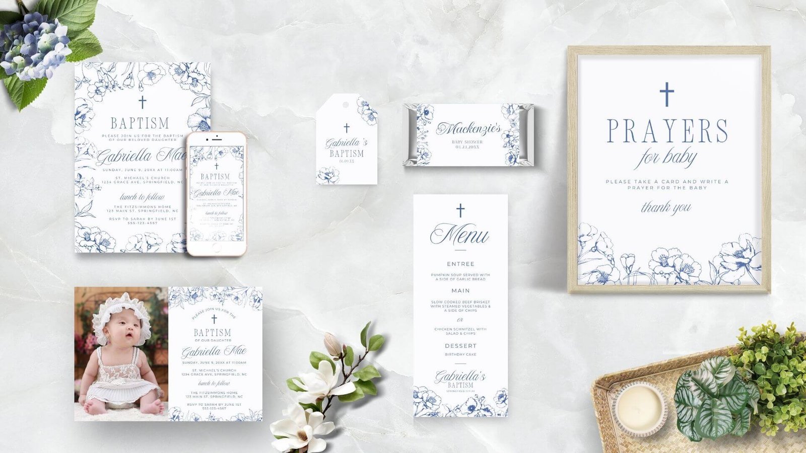 Blue Floral Baptism Collection: Stationery That Feels As Sacred As the Day